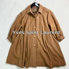 希少 イヴサンローラン キャメル ギャザー ウール コート ヴィンテージ 古着 イヴサンローラン Yves Saint Laurent KONEN チェック柄