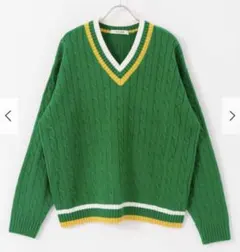 グリーン Vネック セーター　SENSE OF PLACE HEYUMM