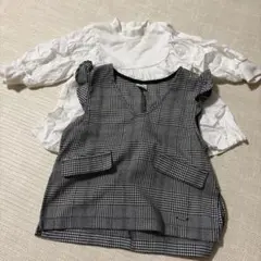 petit main チェック柄 トップスセット 90