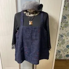 着物リメイク　タンクトップ、キャミソール　ネイビー、花柄