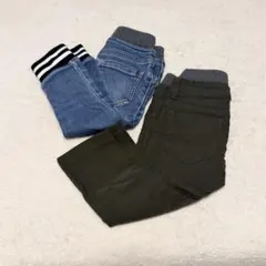 ベビー パンツ 90cm 2点セット デニム カーキ ウエストゴム まとめ売り