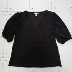 H&M ブラック Vネック カットソー　バルーンスリーブ
