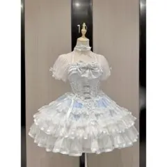 ロリータドレス ホワイト・ブルー フリル