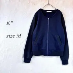 K* ノーカラージャンパー M ネイビー ポケットあり 無地 シンプル 624
