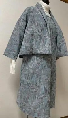 着物リメイクワンピース　ジャケット　セットアップ　ブルーグレー