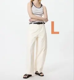 ユニクロ UNIQLO ジャージーバレルレッグパンツ ホワイト 白 Lサイズ