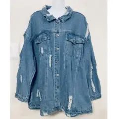 Shein プラス ダメージデニムジャケット ミディアムウォッシュ