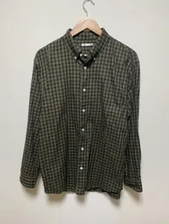 GU コットンチェックシャツ オリーブ L