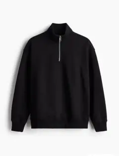 H&M 黒 ハーフジップ スウェットトレーナー L 短丈