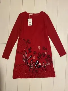 【値下げ】DPAM クリスマスにぴったり刺繍入り赤長袖ワンピ152cm12歳