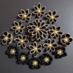 つまみ細工お花のパーツ　半くす 二重剣つまみ　丸つまみ　黒ゴールド