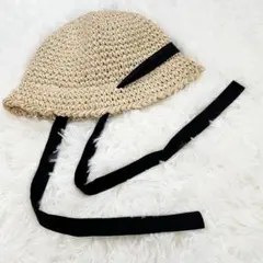 【美品】麦わら帽子　ベビー　サマーハット　顎ひも付き　0歳　1歳