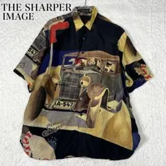 90s THE SHARPER IMAGE シルク100% 総柄 半袖シャツのサムネイル