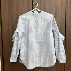 GU ラッフルスリーブブラウス　水色　フリル　Ｌ