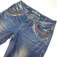Y2K　レッドペッパー　デニムパンツ　スタッズ　刺繍　ヒゲ　ハチノス　W30