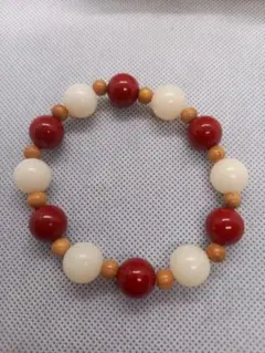 菩提根　シナバー 桃の木 ビーズブレスレット 内径17cm