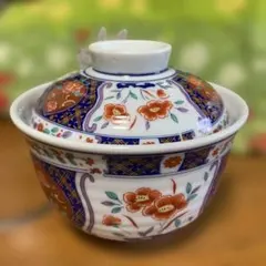 蓋つき煮物椀 青オレンジ花柄のサムネイル
