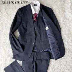 【3ピース】BEAMS HEART セットアップスーツ ネイビー ウィンドウペン