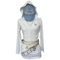 y2k 00's grunge PUMA 韓国　フード　ロンT ボタン