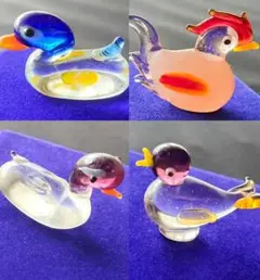 【レトロ・一点物】かも　カルガモ　ガラス細工　ヴィンテージ　鶏　ニワトリのサムネイル