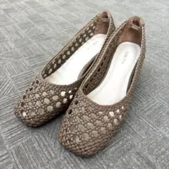 【22.5cm】 スローブイエナ 編み込み メッシュ パンプス チャンキーヒールのサムネイル