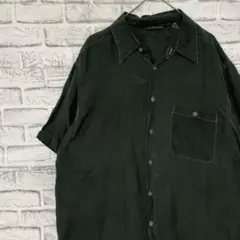 半袖シルクシャツ！アロハ　ブラックグリーンL 0609のサムネイル
