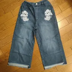 GU 刺繍デザイン デニムワイドパンツ