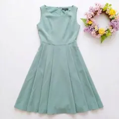 希少42✨フォクシー プリーツ ドレス フレアワンピース ティファニーブルー