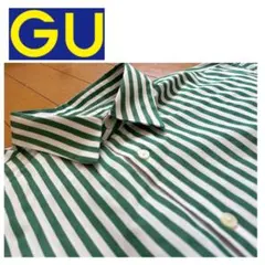 GU 長袖オーバーサイズシャツ　白xグリーンストライプ　L〜XL
