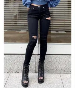 GYDA ミドルウエストサイドリップドカラースキニーパンツ