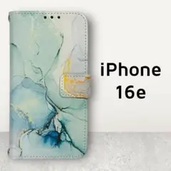 iPhone16e 手帳型ケース マーブル柄 グリーン