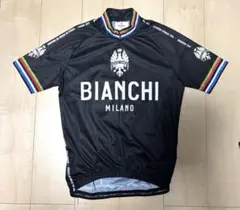 美品　Bianchi ビアンキ　サイクルジャージ　イタリア製　ブラック　Mサイズのサムネイル
