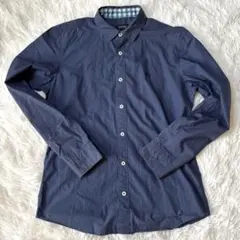 BURBERRY BLACK LABEL ロゴ刺繍 長袖シャツ ネイビー