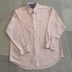 Tommy Hilfiger ！ピンクと白のストライプ長袖シャツボタンダウンL