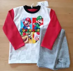スーパーマリオ　パジャマ　120cm　赤グレー　裏起毛　長袖長ズボン　上下セット