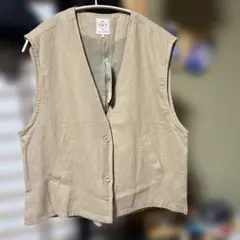 ベージュ リネンコットン ベスト フリーサイズ