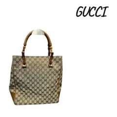 GUCCIグッチ トートバッグGGキャンバスレザーベージュ ブラウン　レディース