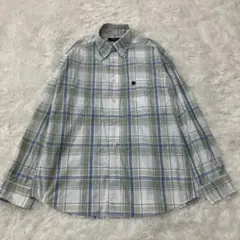 チェック柄 長袖シャツ　M リネン　緑