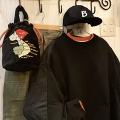 新品　キルティング　ナイロン　異素材　スウェット　裏起毛素材　ブラックMサイズ