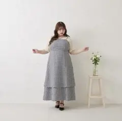 louiosy ルオシー　プレート付きティアードキャミワンピース　チェック　4L