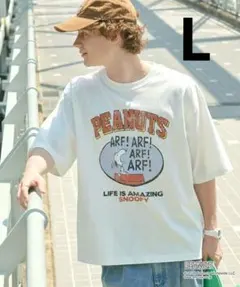 PEANUTS ピーナッツ 別注 カレッジロゴ ルーズ半袖Tシャツ　Lのサムネイル