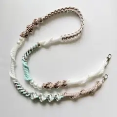 スマホショルダーストラップ ベージュ×ホワイト×ミントブルー パラコード 淡色