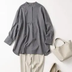 KBF♡レディース ロングシャツ チュニック グレー ゆったりFサイズ