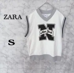 ZARA ザラ スウェットベスト S Vネック ロゴプリント Newのサムネイル