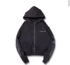 CHAIN LOGO DYED ZIP HOODIE / BLACK
