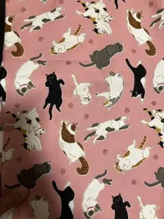 猫プリント 綿生地 ピンク　オックス　　24日迄の限定価格‼︎