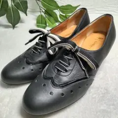 【良品】GINZA YOSHINOYA/レースアップパンプス/黒/22.5cm