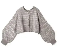 GRL 前後2wayツイード編みクロップド丈ニットカーディガン　グレージュ　F