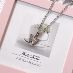 蝶々 ビジュー ネックレス シルバー