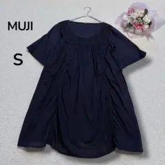 【無印良品 MUJI】インド綿　刺繍　半袖チュニックブラウス　涼しげ　ブラックSのサムネイル